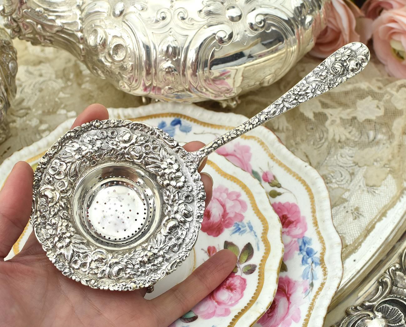 アメリカ製【純銀STERLING】Steiff ローズ ティーストレーナー アメリカ製【純銀STERLING】Steiff ローズ ティーストレーナー
