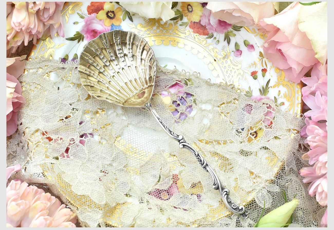 仏アンティーク銀器【銀950（95%）】サービングスプーン＆透かしの