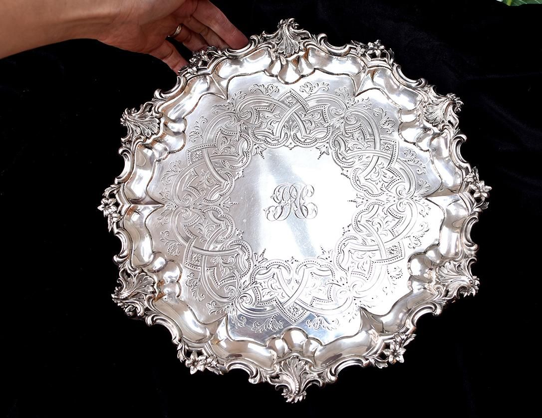 お値下げ！1895年イギリスアンティーク　純銀　スターリングシルバーサルヴァ猫足 お値下げ！1895年イギリスアンティーク 純銀 スターリング