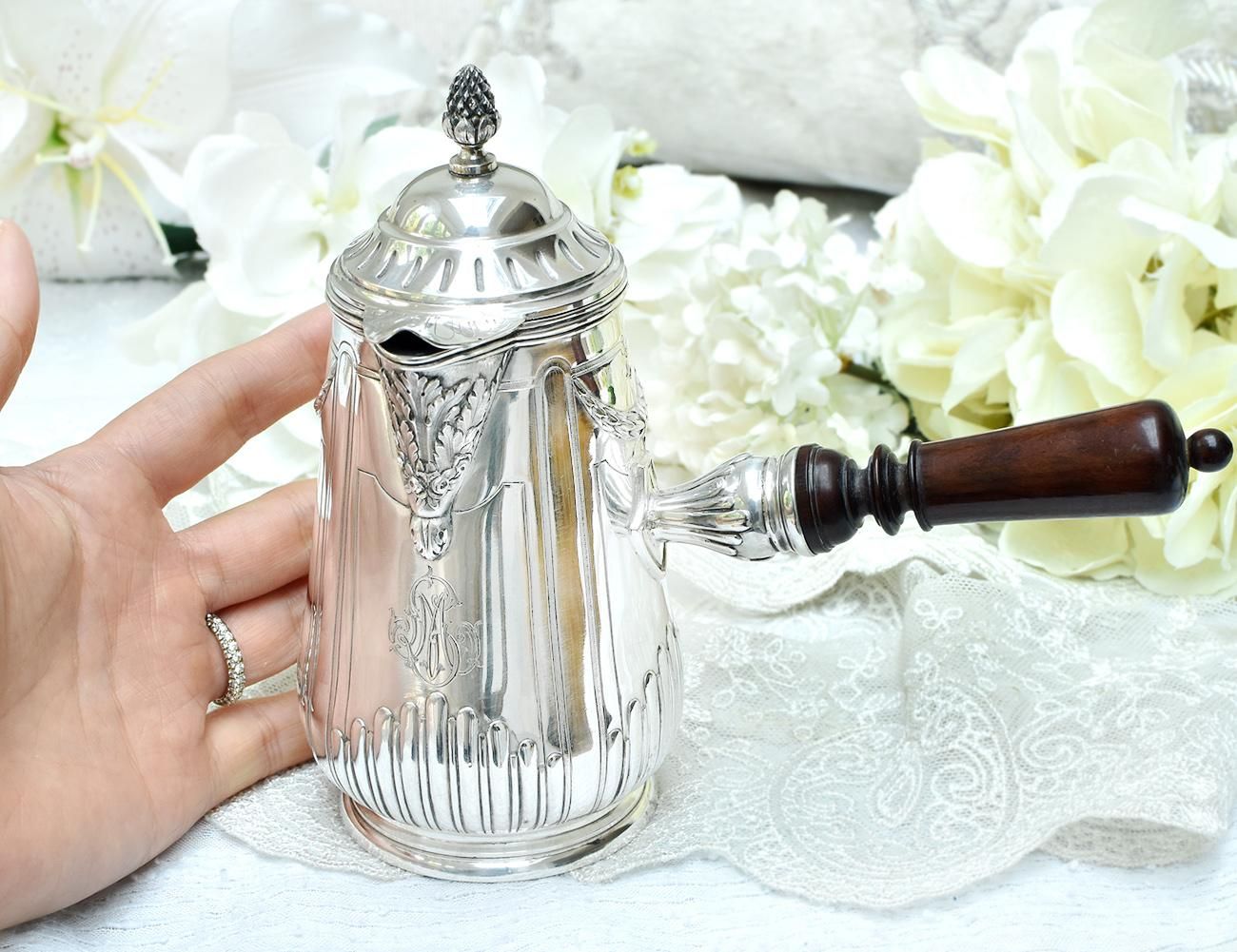 仏アンティーク銀器【銀950】コーヒーポット/チョコレートポット c.1890 Charles HARLEUX,Paris - Edwardian Dreams Antiques/英国骨董銀器・仏銀器(イギリス・フランスのアンティークシルバー)のお店