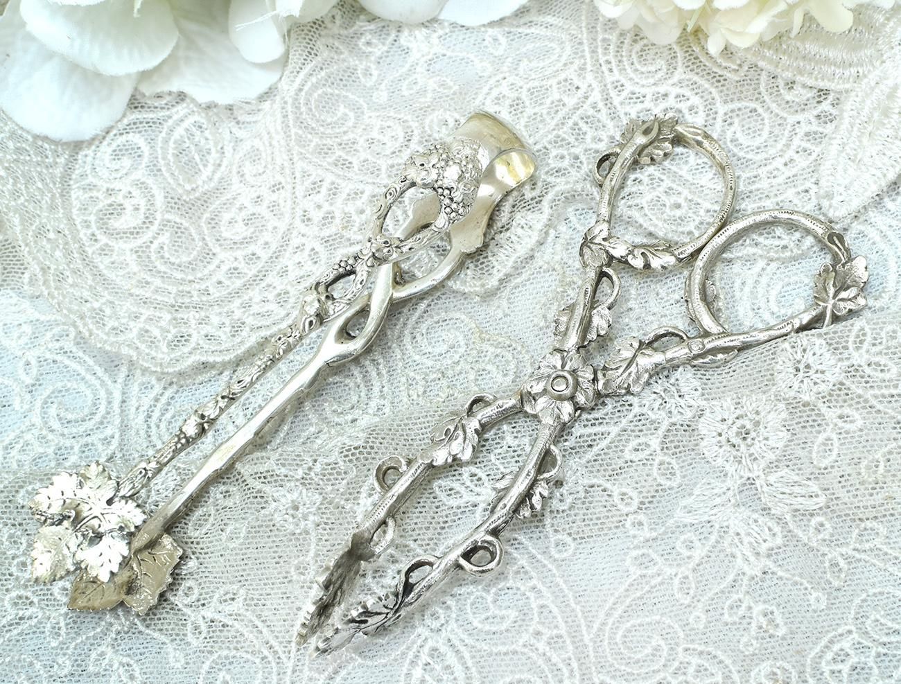 仏アンティーク銀器【銀950】ナチュラリスティック シュガーニップス