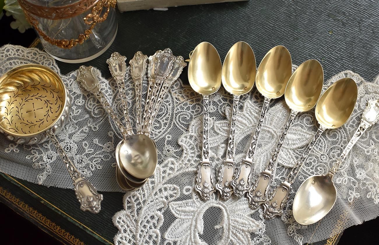 仏アンティーク銀器【銀950】ティーストレーナー&ティースプーン