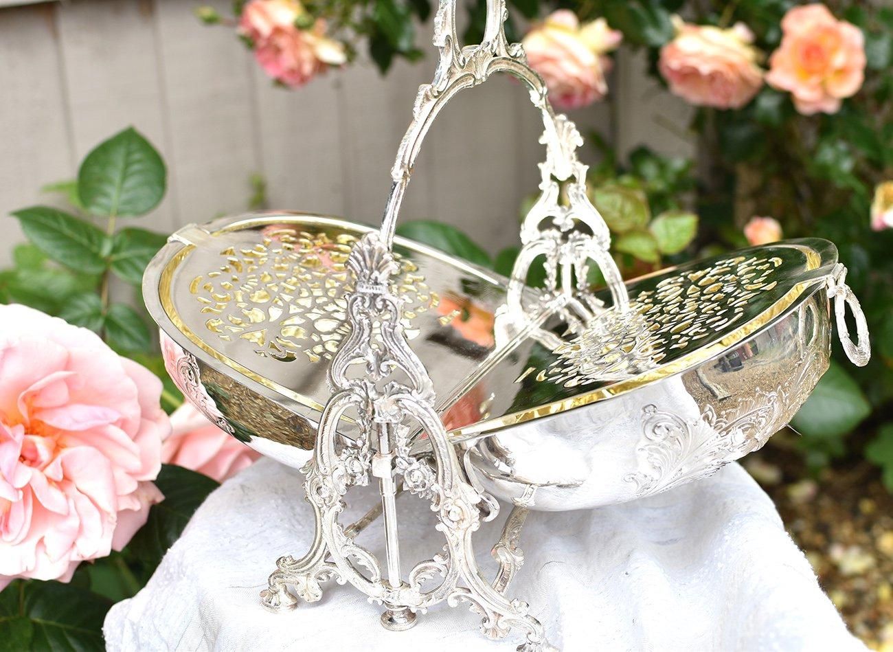 英国アンティーク銀器【シルバープレート】美装飾 ビスケット