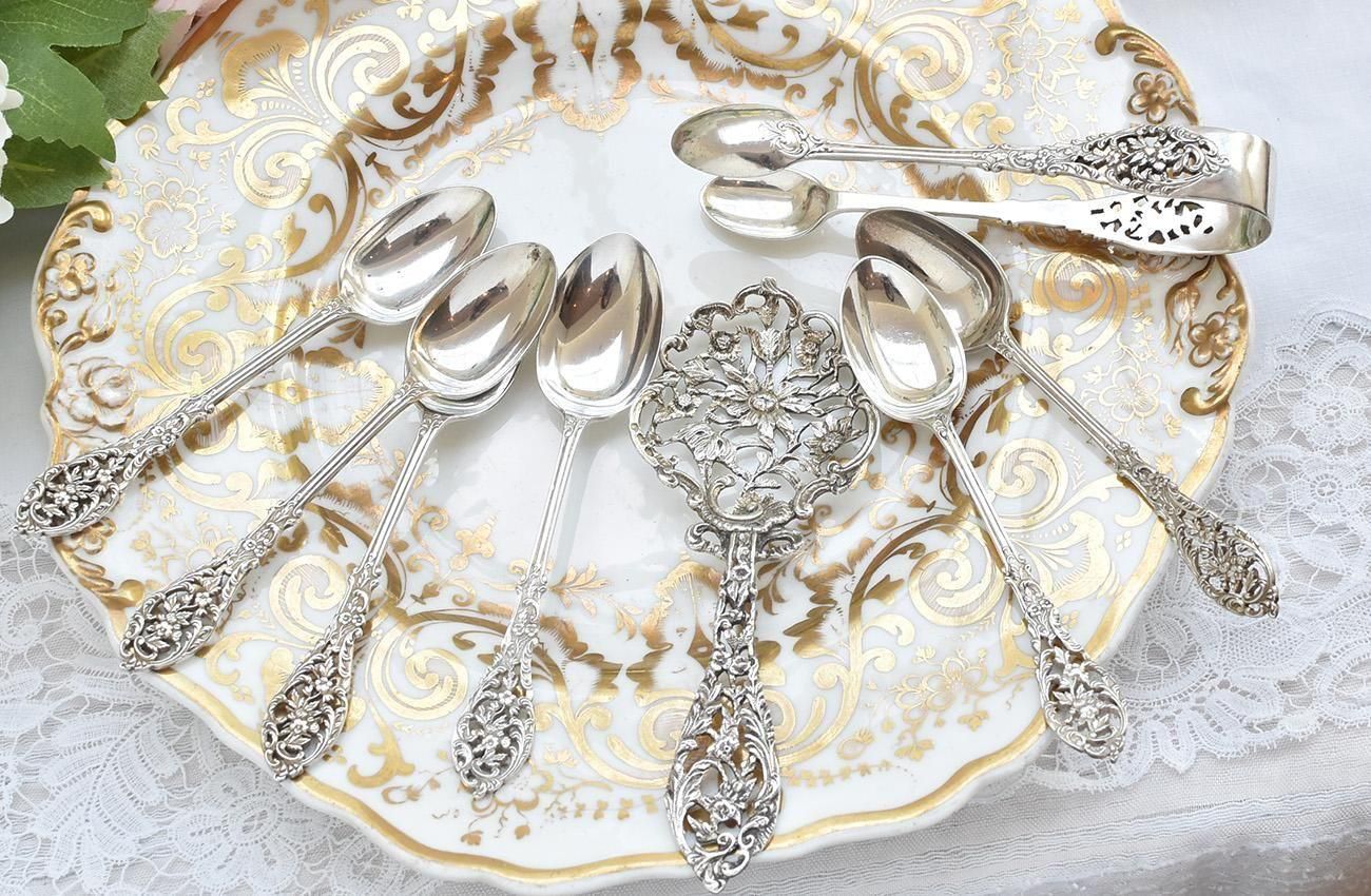 英国アンティーク銀器【純銀】William Comynsセット◇ティースプーン6