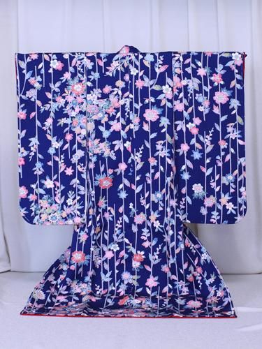 訪問着 流水に美しい花模様 暈し 金彩 江戸紫色 トールサイズ KK-1845 振袖セット 販売 紫系 パープル ラメ 桜 鹿の子 流水 波 金通し