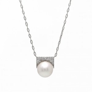 K18WG真珠ダイヤモンドネックレス