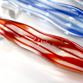 Kemmy'sLabo ガラスペン ふと軸 ストライプ 透明カラー ガーネット F細字/B太字