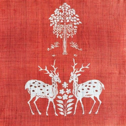 型絵染のテーブルセンター「鹿草木夾纈屏風」 - 麻布おかい