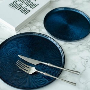 フィラガラスプレート(ブルー)/食器 おしゃれ  ボウル 皿 和 洋 モダン 切立皿 華やか 