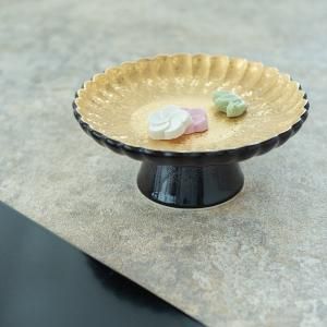 鉄砂内金彩菊型 コンポート(無くなり次第終了)/和食器  コンポート ディスプレイ  和皿 ゴールド お正月