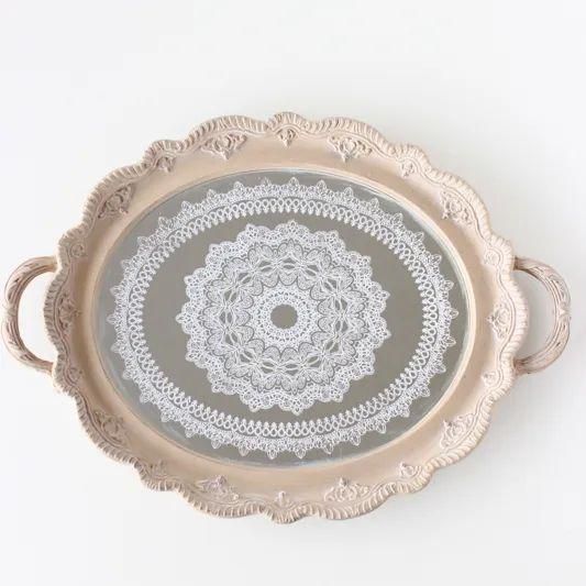 お値下げ❣️素敵すぎる。イギリス製トレイ　ヴィンテージ 撮影サンプル品】フリルミラートレイ (無くなり次第終了) / トレー