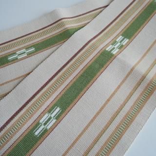 ミンサー半幅帯　煉瓦色 kimono+one○未使用同然○沖縄県八重山ミンサー織○手織り木綿
