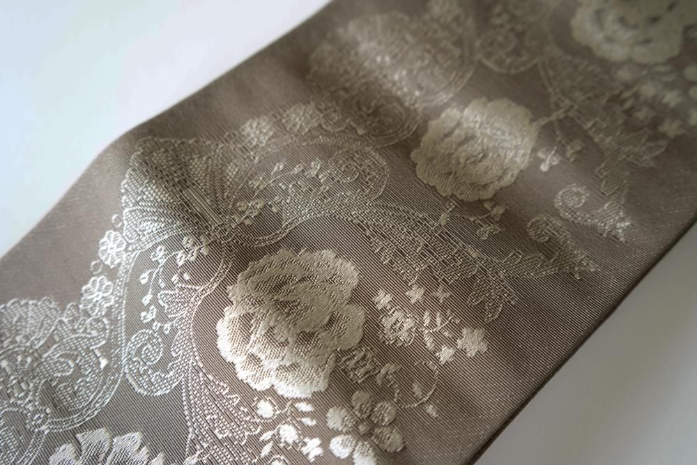 博多織ブラウン 半幅帯 お洒落 定価¥19,800 フレンチレース ブラウン 半幅帯 博多織