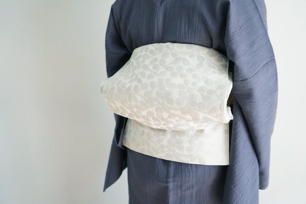 夏帯　オフホワイトにパステル系多色糸織込み　まつば仕立て八寸名古屋帯 夏帯 オフホワイトにパステル系多色糸織込み まつば仕立て八寸