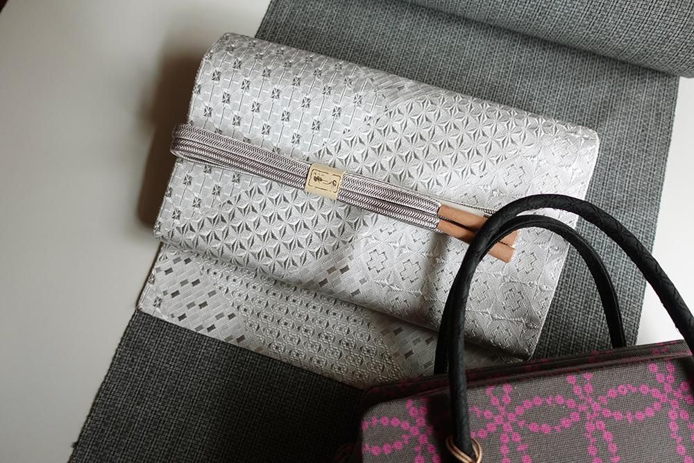 西陣織 雪花 パッチ風パールホワイト 名古屋帯