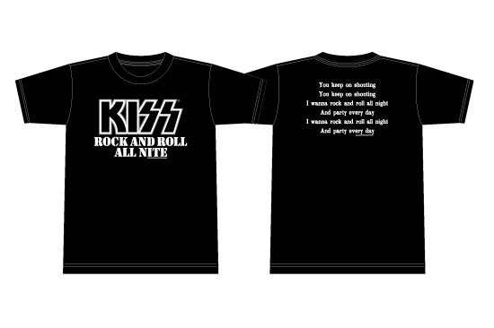 KISS 地獄の御言葉Tシャツ<br> 「ROCK AND ROLL ALL NITE」 <img class='new_mark_img2' src='https://img.shop-pro.jp/img/new/icons15.gif' style='border:none;display:inline;margin:0px;padding:0px;width:auto;' />