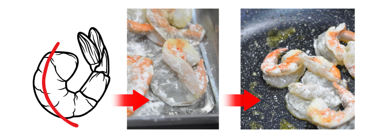 海老を切り込む