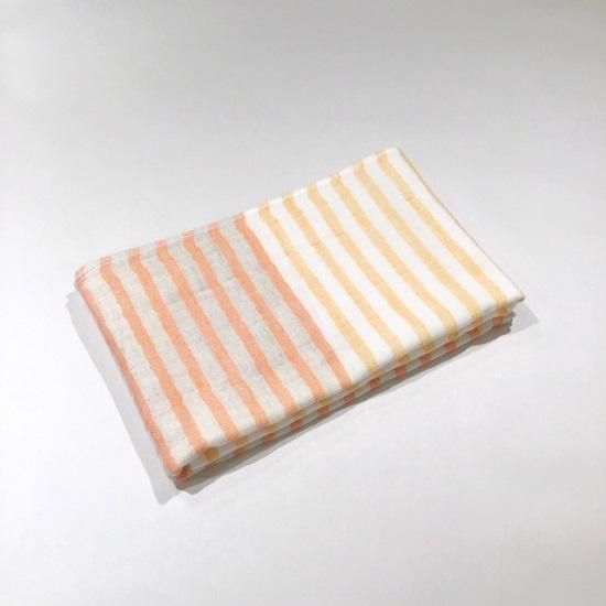 リネンボーダー フェイスタオル（オレンジ） - towelshop441