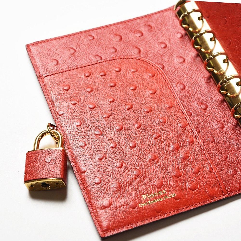 システム手帳ミニ 鍵付 オストリッチ赤 - レター・カード専門店