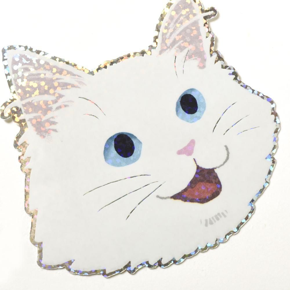 確認画像　白い猫　　入札❌️ ネコ ミニステッカー＊「ねこがいます」(白猫) | MoMo色の、そら