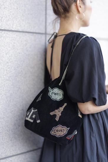 コズミック柄バケツ型トート　ベルベット素材　NINA bags 定番】コズミック柄バケツ型トート（ベルベット/レギュラー