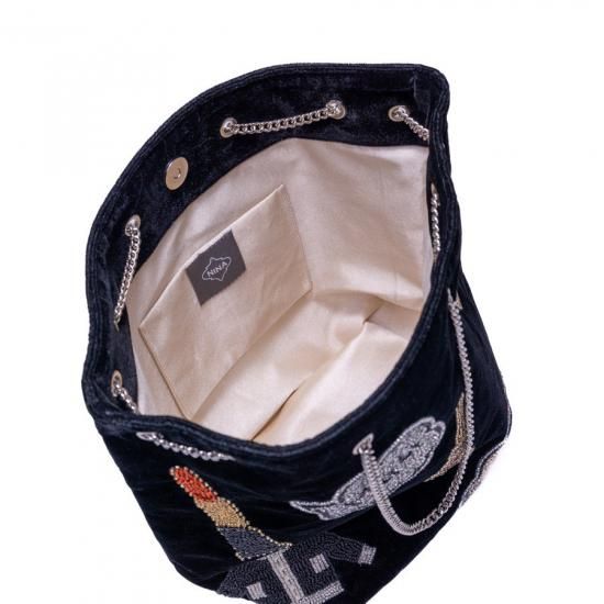 コズミック柄バケツ型トート　ベルベット素材　NINA bags 定番】コズミック柄バケツ型トート（ベルベット/レギュラー