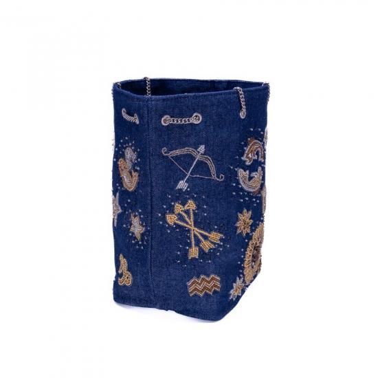 ブラックハート柄デニム♡刺繍のショルダーバッグ♡リボンとバンダナの猫ちゃん バンダナ柄刺繍ショルダーバッグ - 210nouve | トゥージュヌーヴ