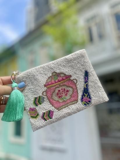 【Elizabeth Scarlett】グリーンスターフィッシュ 刺繍ポーチ Elizabeth Scarlett Green Starfish Embroidered Pouch