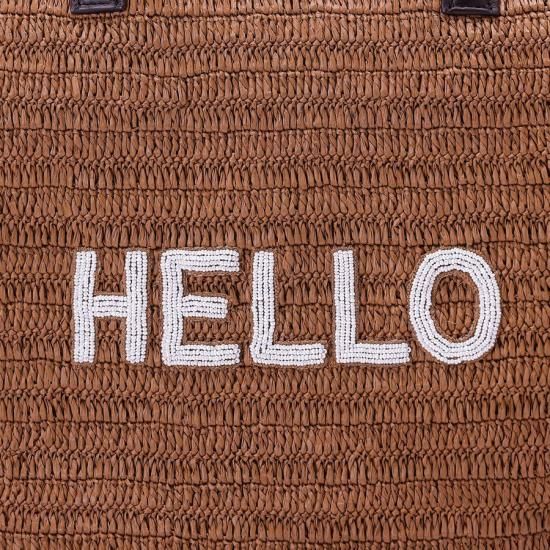 人気2025】 ラフィアトートバック ロゴ入り ブラウン (ビック Lサイズ