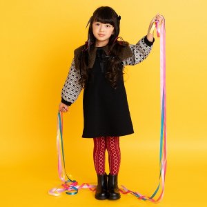 チェック＆リボン袖ワンピース / nino（ニノ）/ ブラック