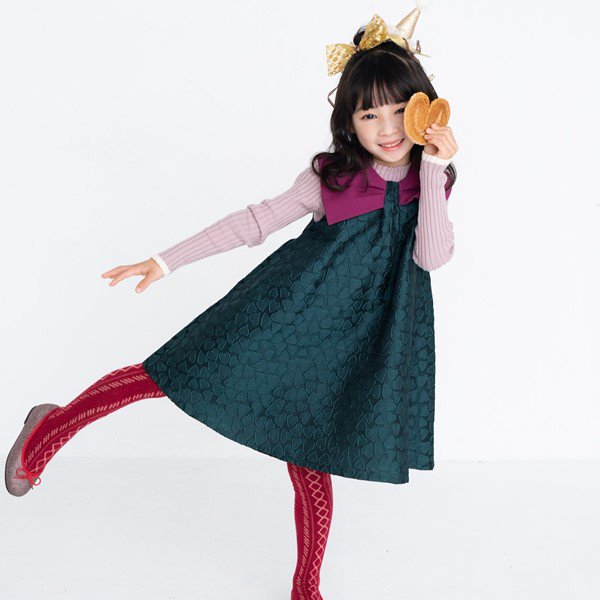 ハートジャガードリボン衿ジャンパースカート / nino（ニノ）/ グリーン