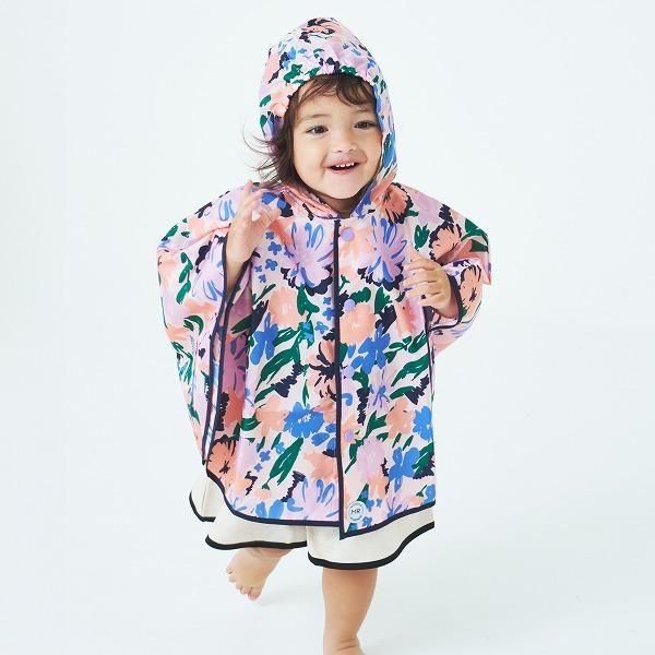 フラワープリント ポンチョ aimoha レインコート カッパ ドット＆フラワー柄レインポンチョ