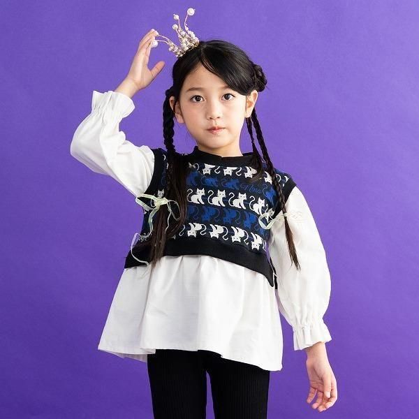 ねこボーダージャガードチュニック / nino（ニノ）/ ブラック