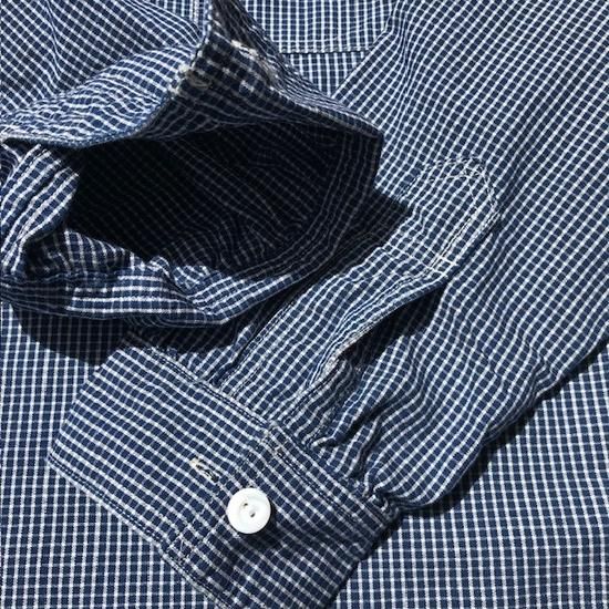 POST O'ALLS”Band Collar Shirt”indigo check 1- SECOURS POST O'ALLS”Band Collar Shirt”indigo check 1- SECOURS