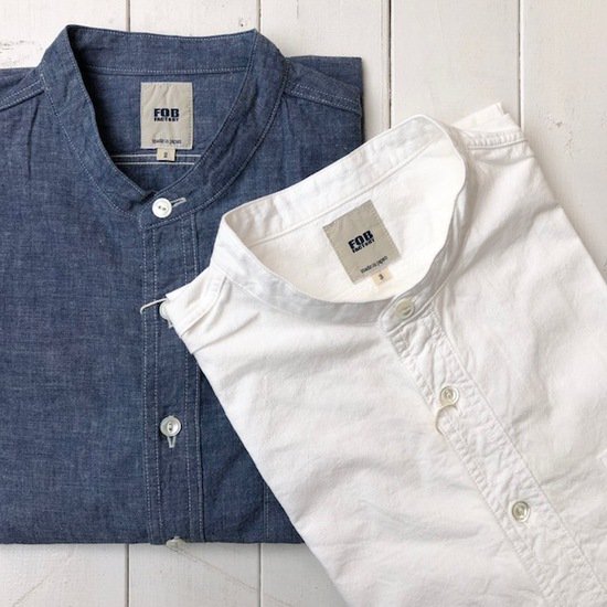 FOB FACTORY Chambray BAND COLLAR SHIRT