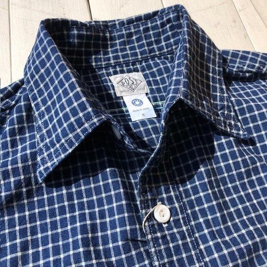 POST O'ALLS”No.6 Shirt”cotton/linen check 1 indigo- SECOURS
