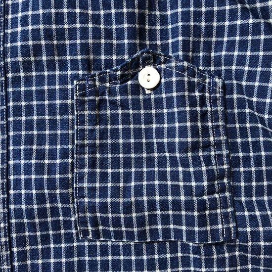POST O'ALLS”No.6 Shirt”cotton/linen check 1 indigo- SECOURS