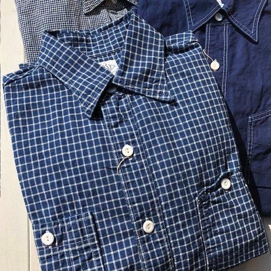 POST O'ALLS”No.6 Shirt”cotton/linen check 1 indigo- SECOURS
