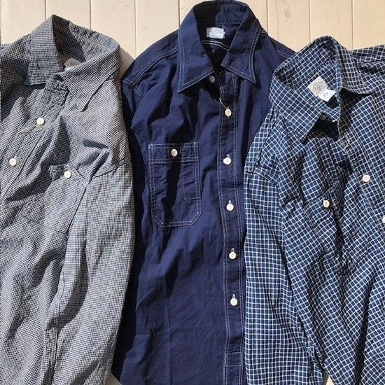 POST O'ALLS”No.6 Shirt”cotton/linen check 1 indigo- SECOURS