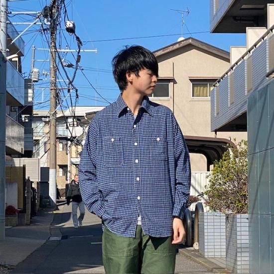 post overalls No.6 Shirt（2024SS） Post Overalls No. 6 Shirt S/S Blue Plaid Seersucker - Made