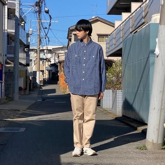 POST O'ALLS”No.6 Shirt”cotton/linen check 1 indigo- SECOURS