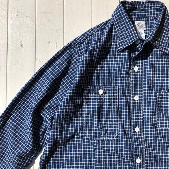 POST O'ALLS”No.6 Shirt”cotton/linen check 1 indigo- SECOURS