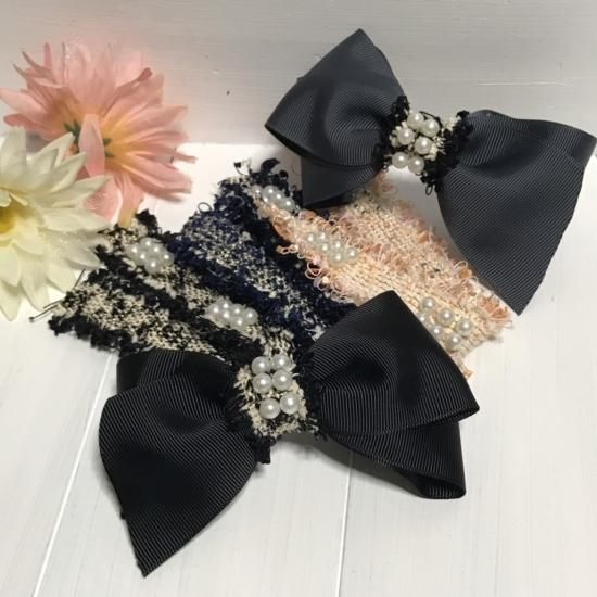 ツイード】リボン 約25mm幅 パール付き 20cmカット - りぼんのお店