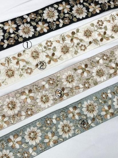刺繍リボン インド刺繍リボン】MW004 インド刺繍リボン約43mm幅 50cm単位