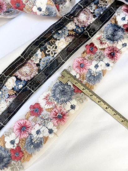 インド刺繍リボン】RW001 インド刺繍リボン約40mm幅 50cm単位 NO1～NO2