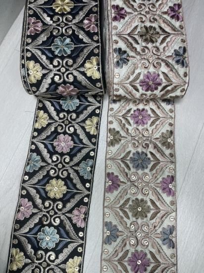 安価 ワタナベ インド刺繍リボン】MW011 インド刺繍リボン約95mm幅 10cm単位 リップケア