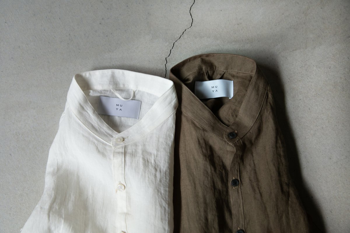 MUYA Linen Atelier shirts relax stand collar /2color