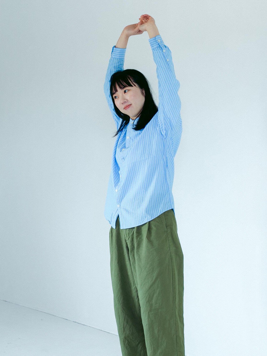Atelier shirts stand collar<br />/Blue stripe