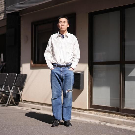 awasa アワサ 「5ポケット テーパードダメージデニム awasa アワサ 「5ポケット テーパードダメージデニム