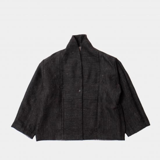 【美品】MITTAN/ミッタン/JK-02ロングジャケット/綿麻/サイズ1/瓶覗 MITTAN - 【ラスト1点】絹綿麻ジャカードジャケット(黒) | Salty
